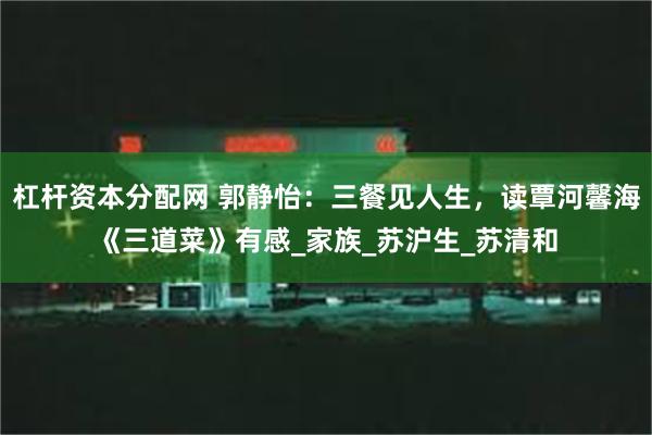 杠杆资本分配网 郭静怡：三餐见人生，读覃河馨海《三道菜》有感_家族_苏沪生_苏清和