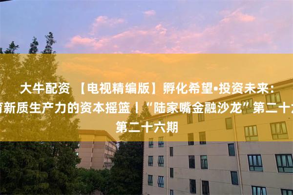 大牛配资 【电视精编版】孵化希望•投资未来：孕育新质生产力的资本摇篮丨“陆家嘴金融沙龙”第二十六期
